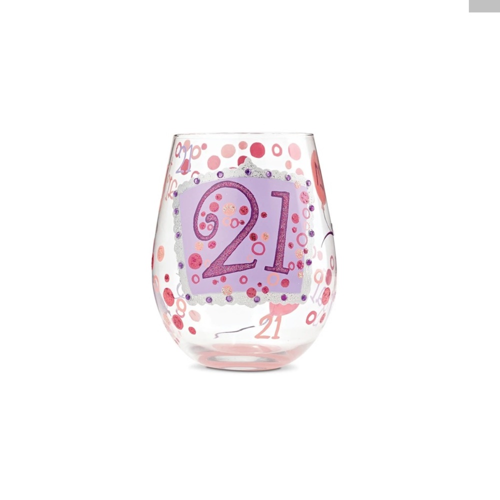 21 HAND PAINTED STEMLESS WINE GLASS, 20 OZ.